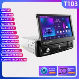 1 Din 7" Carplay Android 12 Car Radio For Universal Head Unit Retractable Screen Multimedia Video Player GPS Navi USB RDS