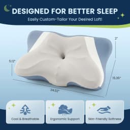 JHK Ergonomic Queen Size Cervical Contour Pillows For Neck 1 Pack Pain Relief Memory Foam Bed Pillow with Cooling Pillowcase