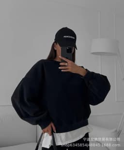 Pullover Loose Fit Hoodie Casual with Crew Neck Long Sleeve Standard Length Single Pullover Closure Japanese Korean Women Hoodie