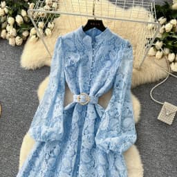 Spring Autumn High End Elegant Birthday Party Women's Dress New French Hook Flower Single Breasted Slim Lace Long Dress S89