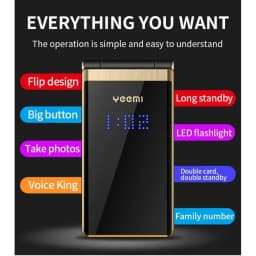 YEEMI M2-C 2G for Elderly Mobile Phone Flip 1800mAh Battery 2.8inches Dual Screen Big Letters MP3/MP4 Player Original Cellphone