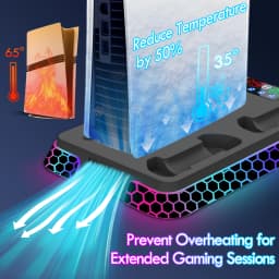 All-in-One Cooling Stand Base for PS5/PS5 Slim/PS5 Pro Model: YH66S with RGB Lighting Effects, Storage Function and Controller