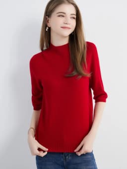 Wool Top Women's Sweater Knitwears Short Sleeve Pullover 100% Wool Half Turtleneck Sweater for Women Knit Jumper Female Clothing