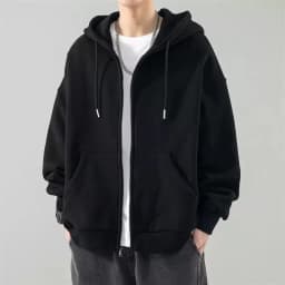 Men's Spring Autumn Winter Fleece Lined Hooded Open Cardigan Jacket Trendy Casual Loose Top Zipper Style Youth Popular