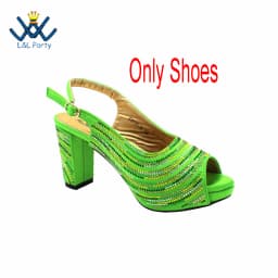 2023 Classics Peep Toe Lemon Green Color Hot Sale Sandals High Quality Women Shoes and Bag Set with Platform for Brithday Party