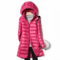 Haze Blue Women's Lightweight Long Jacket, Hooded Long Sleeve Coat, Asian Size M-7XL, Red, Black, Blue, Purple Available Parkas