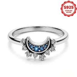 2026 Hot Selling 925 Silver Multi-Color Sun and Moon Heart-Shaped Ring for Women's Party Exquisite Jewelry Gift
