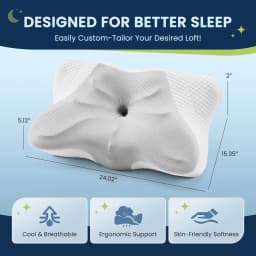JHK Ergonomic Queen Size Cervical Contour Pillows For Neck 1 Pack Pain Relief Memory Foam Bed Pillow with Cooling Pillowcase