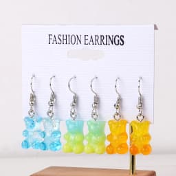 3 Pairs/Set Candy Color Acrylic Gummy Bear Drop Earrings for Women Korean Transparent Resin Jelly Bears Earring Sets Y2k Jewelry