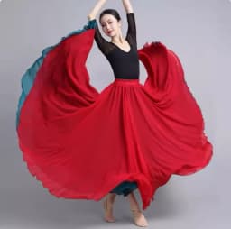 Double Layer Contrast Color Modern Dance Skirt Large Swing Half Body Skirt Performance Costume for Art Students Chiffon Material