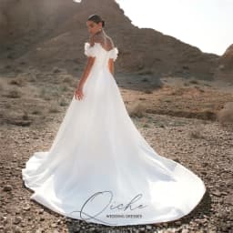 QICHE Modern Satin A-Line Wedding Dresses Women Flowers Off The Shoulder High Side Slit Open Back Vestidos De Noiva Customized