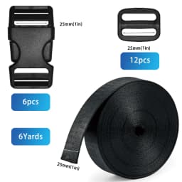 Buckles and Straps Set, 6Yards Nylon Webbing, 6pack Side Release Buckle, 12pcs Tri-Glide Sliders for DIY Luggage Strap, Backpack