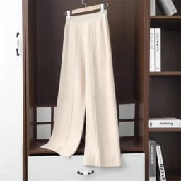 2024 Wide-Leg Pants Women's Mid-Stitching Modified Leg Shape Loose Slimming Knitted High Waist Pants Solid Color Trousers Women