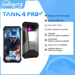 Unihertz Tank 4 Pro 8849 Rugged Phone 5G AI Built-in 720P Projector IP68/69 Dimensity 8300 512GB/1TB ROM 16GB/18GB RAM 3k AMOLED