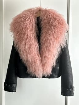 2024 New Winter Warm Mongolia Sheep Fur Collar Faux Leather Jacket Women Warm Suede Lamb Loose Fit Pu Leather Short Casual Coat