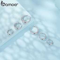 BAMOER White Gold Plated Hoop Earrings Chunky Earring with 925 Sterling Silver Ear Buckles Punk Women Hypoallergenic Ear Jewelry