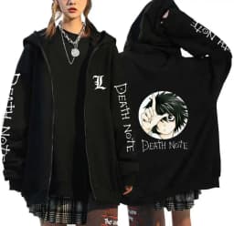 Japan Anime Death Note Zip Up Hoodies Gothic Men's Cartoon Misa Amane L Ryuk-Graphic Streetwear Black Fleece Zipper Jacket Coats