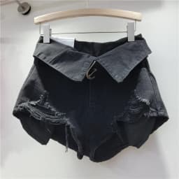 Vintage Holes Patchwork Denim Shorts Women Trend Lapel High Waist Irregular Jeans Pants Drop Shipping Wholesale Female Clothing