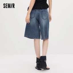 Semir Women Pants Denim Cool Feeling Loose Pleated Trendy Slim Fit Knee Length 2026 Summer Casual Street Style