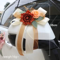 Yannew 6pcs Multi-use Wedding Car Door Handle Decoration Flowers Car Rearview Mirror Flower Just Married Auto Decor Accessories