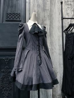 Gothic Style Dress Dark Striped Peter Pan Collar Lace Bow Puff Sleeve Harajuku Japanese Subculture Dark Party Outfit 2026 New