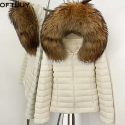 OFTBUY Goose Down Real Fox Fur Collar Lightweight Quilted Zip Up Clothes New Winter Puffer Coat Women Short Hooded Down Jacket