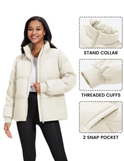 TACVASEN Womens Winter Padded Quilted Duck Down Coat Waterproof Warm Zip Up Daily Jacket Windproof Stand Collar Casual Jacket