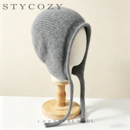100%Pure Wool Women's Winter Knitted Hats Cute Lace-up Students Pullover Hat Autumn Winter Warm Windproof Earflap Beanies Female