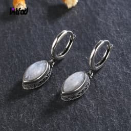 Natural Moonstone Pendant Earrings Silver Plated Jewelry for Women Fashion Retro Texture Wedding Party Accessories Gift