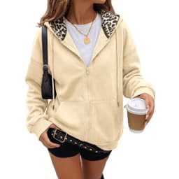 Women's Full Zip Hoodie with Leopard Hood Lining Oversized Long Sleeve Jacket Winter Warm Fleece Lined Sweatshirt Streetwear