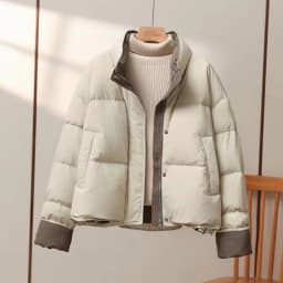 Color Block Collar Short Cotton Jacket Loose Fit Thickened Winter Outerwear for Small Stature Women Trendy Korean Style