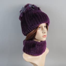 Real Rex Rabbit Fur Hat And Scarf Set Women Winter Knitted Beanie Hat Natural Fur Skullies Beanies Woman Hat Female Cap Elastic