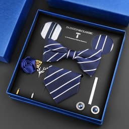 Luxury Neck Tie Set For Men Classic Brand Necktie Bowtie Hanky Cufflinks Floral Brooches Tie Clip Set Wedding Business Box Gift