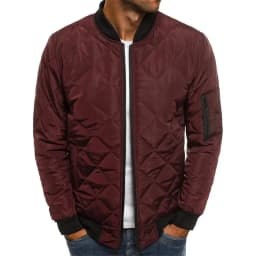 Men's Solid Color Diamond Check Seaming Thickened Standing Collar Cotton-padded Jacket, Winter New Casual Warm Zipper Jacket