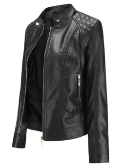 Women's Elegant Stand-up Collar Solid Jacket 2022 Female Three-dimensional Pattern Coat S-4XL New Pu Faux Leather Jacket Women