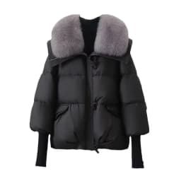 Women Winter New Fur Collar Puffer Down Parka Loose Down Warmer Thicken Snow Jacket Pocket Zipper Faux Fur Outerwear Female