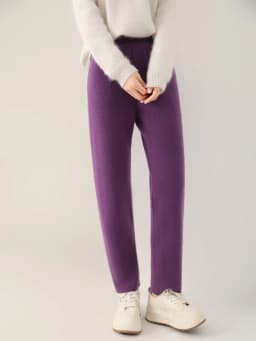 Women's Wool Pencil Pants Autumn Winter Office Lady Style Threaded Elastic Waist Trousers 100% Merino Wool Knitted Thicken Pants