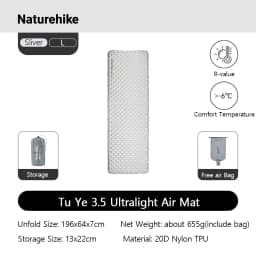Naturehike New 3.5 High R-value Camping Air Mattress Lightweight Sleeping Air Pad Portable Quick Inflatable Travel Hiking Mats