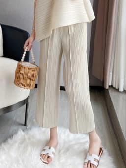 Miyake Pleated Straight Pants Solid Color High Waist Wide Leg Cropped Trousers Loose Elastic Casual Style Fall 2022 New Fashion