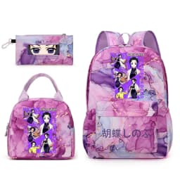 Kochou Shinobu Print School Backpack Set with Lunch Bag Pencil Case for Girls Kids Student Bookbag