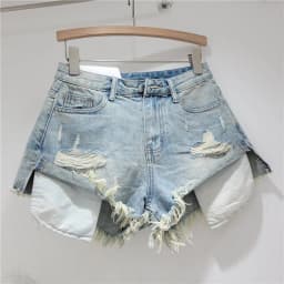 2026 Summer New Light Color Perforated Design Denim Shorts Women's Wide Legs Slim Fashion Ragged Edge A-line Ropa Mujer