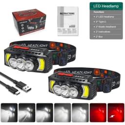 2000M SOS Super Power Headlamp USB Rechargeable LED Head Flashlight For Camping Red Flashing Safety Emergency Light Rechargeable