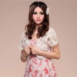 M2EA Womens Short Sleeve Open Front Lace Cardigan Floral Crochet Sheer Beach Cover Up Shrugs Crop Bolero Jackets for Dresses