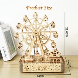 Ury 3D Wooden Puzzles Led Rotatable Ferris Wheel Music Octave Box Model Mechanical Kit Assembly Decor DIY Toy Gift for Kid Adult