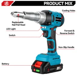 ONEVAN 720W Brushless Electric Rivet Gun Cordless 20000N Fit 2.4-5.0mm Rivet Nut Gun Industry Power Tool For Makita 18V Battery Pin