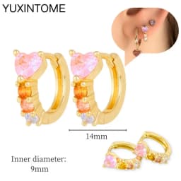 925 Sterling Silver Needle Pink Crystal Heart Hoop Earrings for Women Fashion Geometric Pendant Earrings Luxury Jewelry Gifts