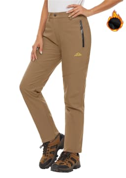TACVASEN Fleece Lined Waterproof Soft Shell Pants Womens Winter Warm Zipper Pockets Work Pants Outdoor Hiking Ski Snow Trousers