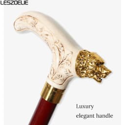 92cm Gold Wolf Head Walking Stick Metal with Resin Handle Red German Beech Wood Canes for Men And Women