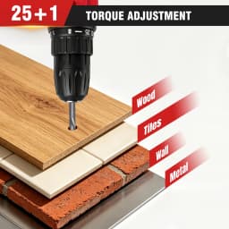 Feytory Cordless Drill Driver 21V Battery Drill Set 25+1 Torque Electric Screwdriver, 2 Speeds with LED Light, Home Power Tool