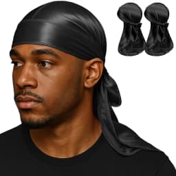 Black Silky Durag with Long Tail Silk Doo Rags for Hip Hop Rapper,360 540 720 Waves Turban Durag Men Black Bandanas